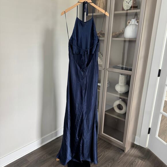 Reformation Jeany Navy Silk Halter Maxi Dress L NEW Satin Open Back Formal Gown - Picture 5 of 8